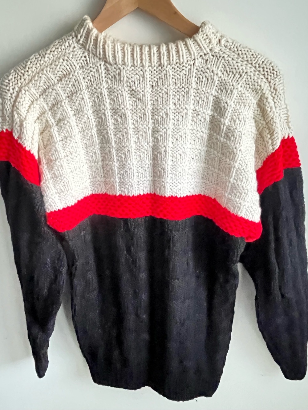 Men's Colorblock Hand-Knit Sweater - Ivory, Red & Black L/XL